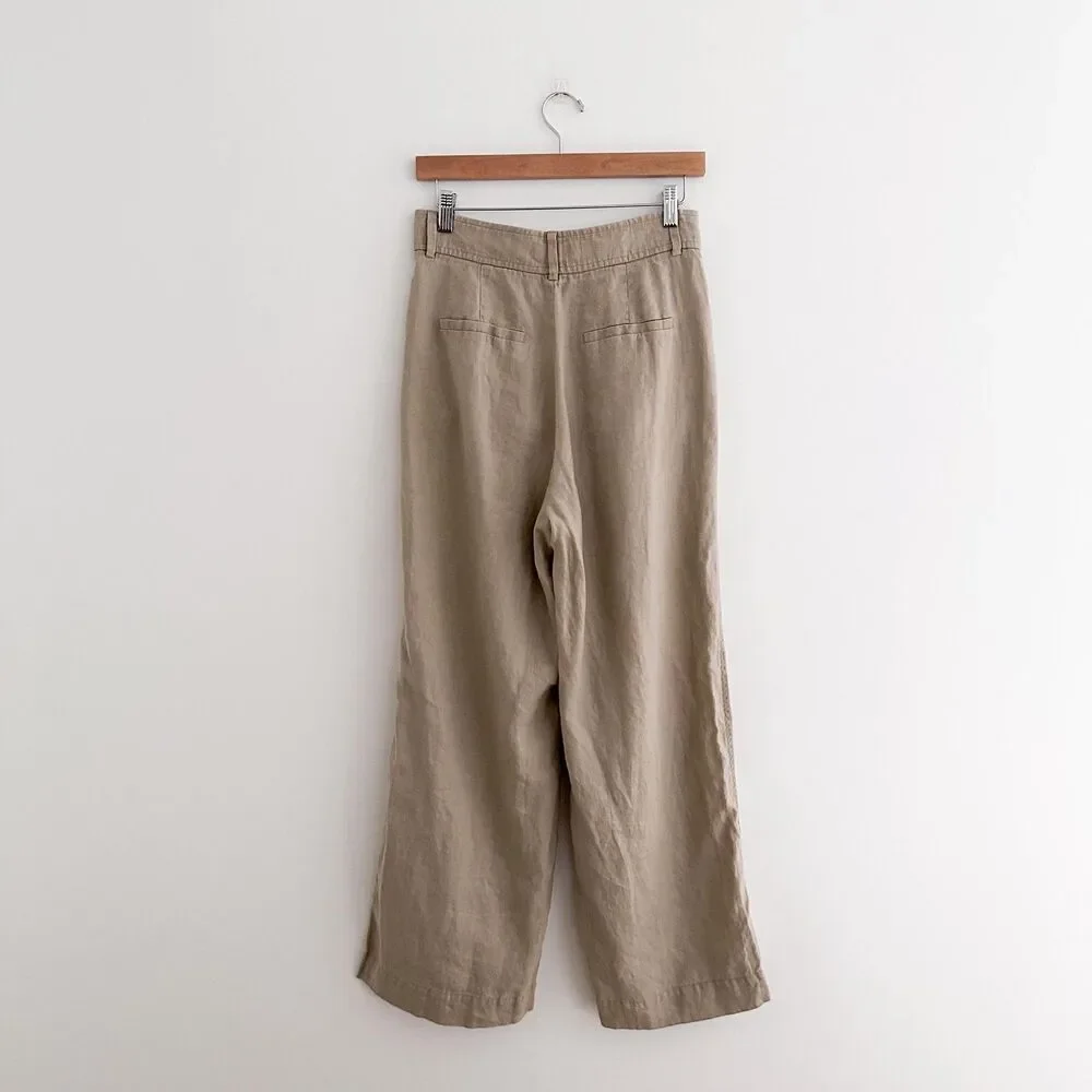 Everlane 100% Linen Wide Leg Pants Oatmeal Beige Linen Trouser Size 4